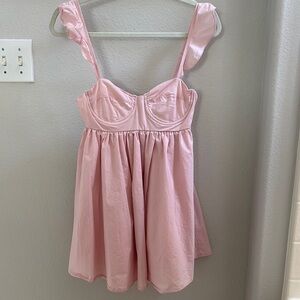 Pink Dress with Delicate Straps and Flared Skirt